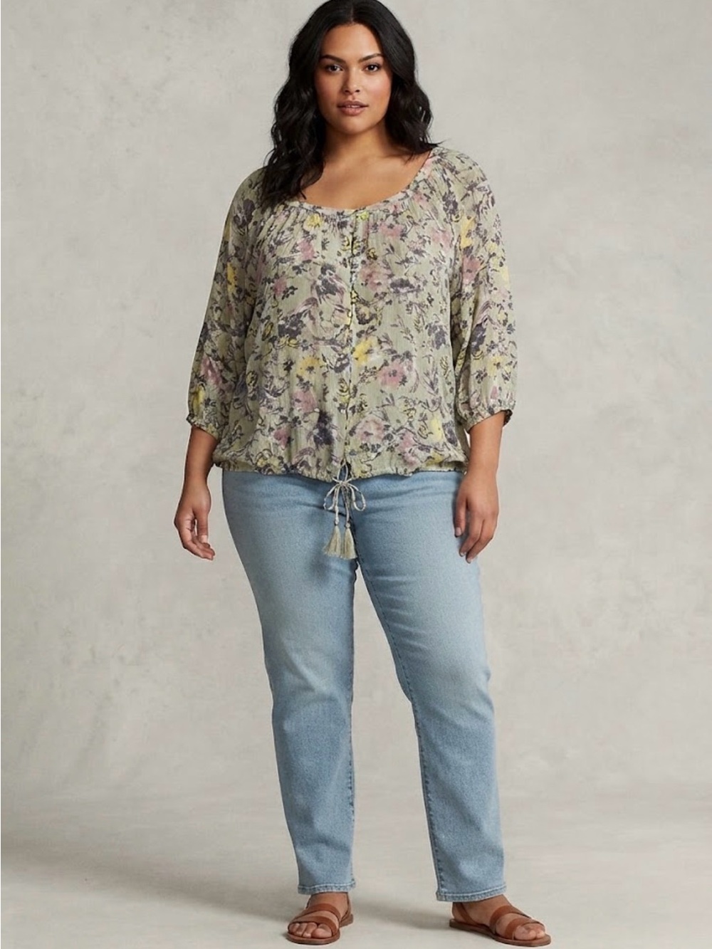 Angels Forever Young Floral Boho Chic Sage Green Blouse 2X Cottagecore Romantic